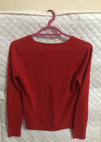 Kırmızı V Yaka Düğmeli Hırka Kadın - Görsel 2