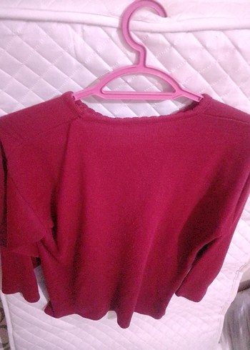 Bordo Fitilli Triko Kazak Kadın - Görsel 3