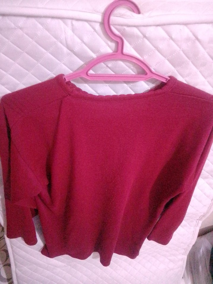 Bordo Fitilli Triko Kazak Kadın - Görsel 3