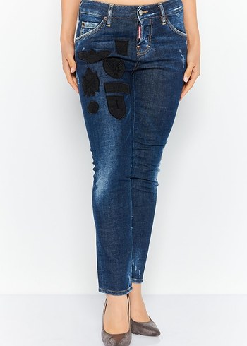 Slim Fit Desenli Taşlamalı Kot Pantolon - Görsel 3