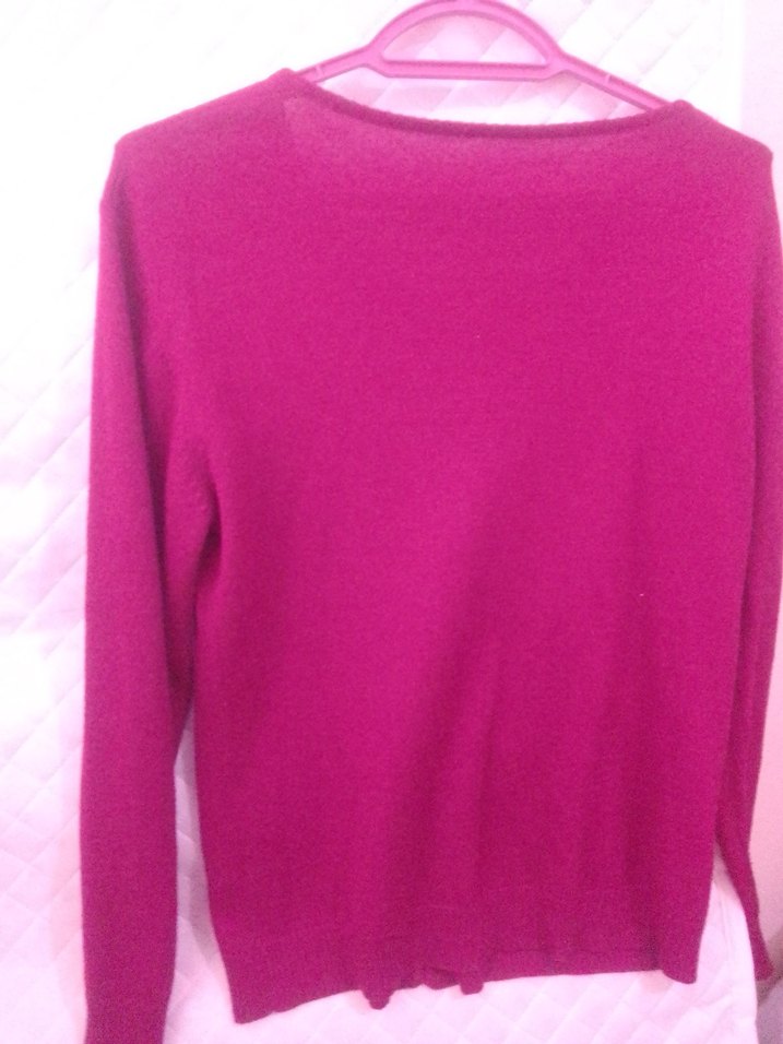 Fuşya Düğmeli İnce Triko Hırka  Kadın - Görsel 2