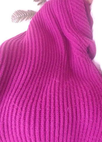 Fuşya Renk Triko Uzun Kazak Kadın - Görsel 2