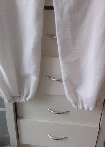 Keten Bel Ve paça lastikli Bol Pantolon Kadın - Görsel 3