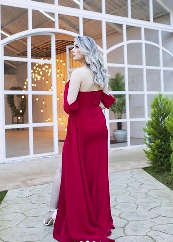 Kırmızı Drapeli Straplez Abiye - Görsel 5