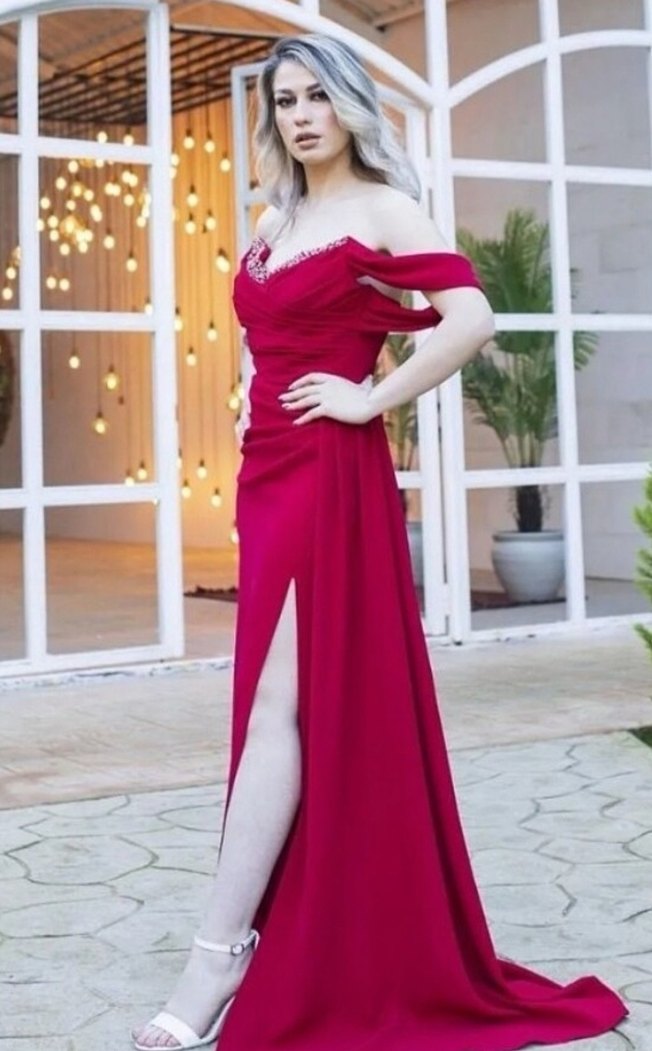 Kırmızı Drapeli Straplez Abiye - Görsel 2