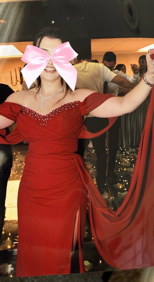 Kırmızı Drapeli Straplez Abiye - Görsel 3