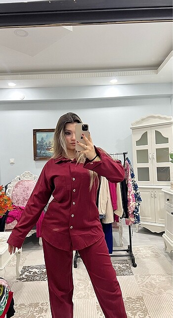 Bordo Keten Takım - Görsel 2