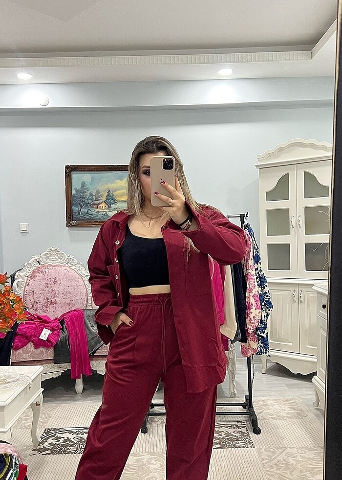 Bordo Keten Takım - Görsel 3