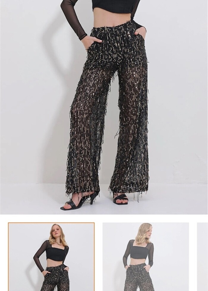 Payetli transparan pantolon - Görsel 2