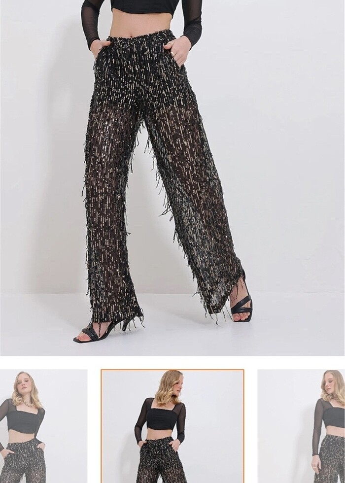 Payetli transparan pantolon - Görsel 3