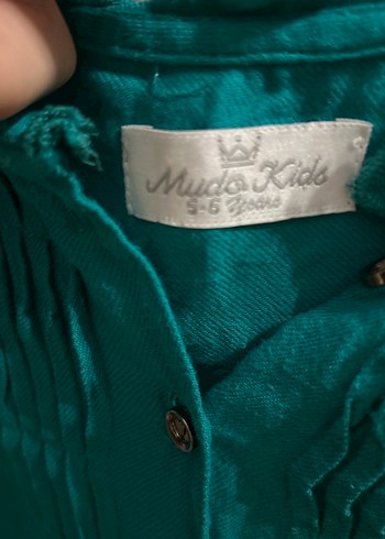 Kız Çocuk Turkuaz Keten Uzun Kollu Elbise - Görsel 3