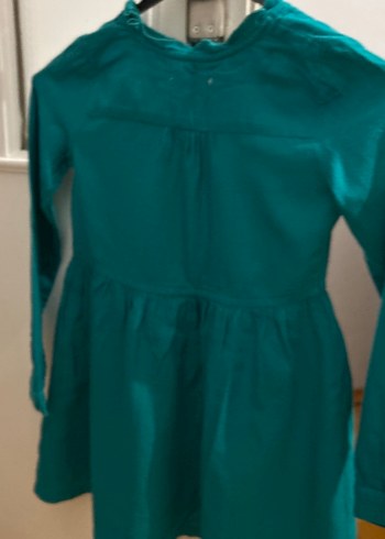 Kız Çocuk Turkuaz Keten Uzun Kollu Elbise - Görsel 2