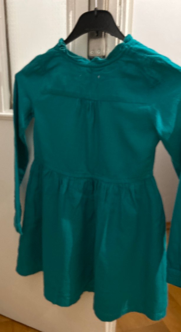 Kız Çocuk Turkuaz Keten Uzun Kollu Elbise - Görsel 2