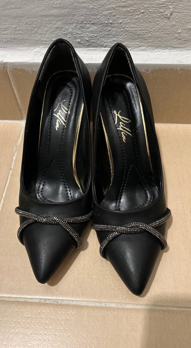 Parlak Siyah Yılan Desenli Topuklu Kadın Ayakkabı - Görsel 3