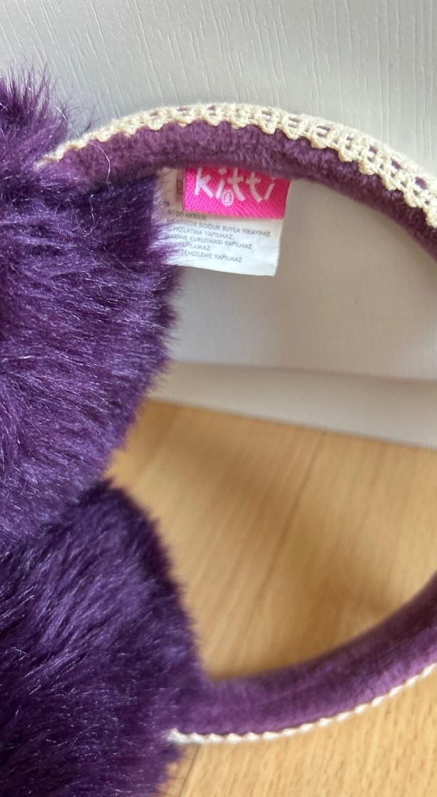 Mor Kürklü Nakışlı Kulaklık - Görsel 3