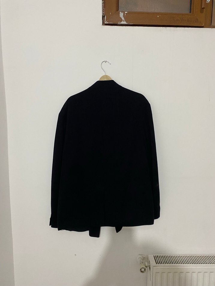 Düğmeli Siyah Keten Kadın Ceket - Görsel 2