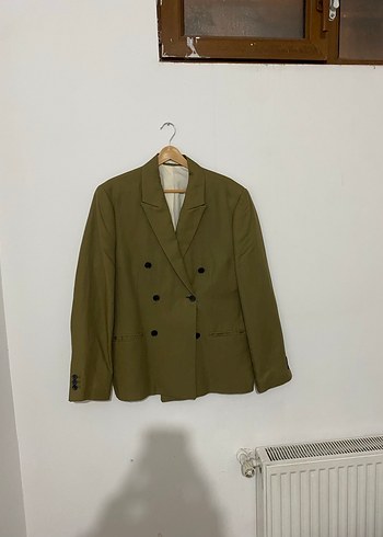 Bej Düğmeli Kadın Erkek Keten Blazer Ceket - Görsel 2