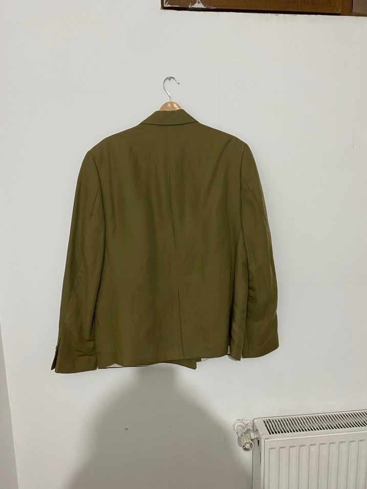 Bej Düğmeli Kadın Erkek Keten Blazer Ceket - Görsel 3