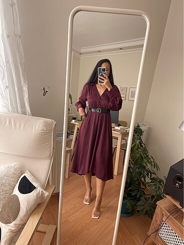 Zara Bordo Midi Elbise