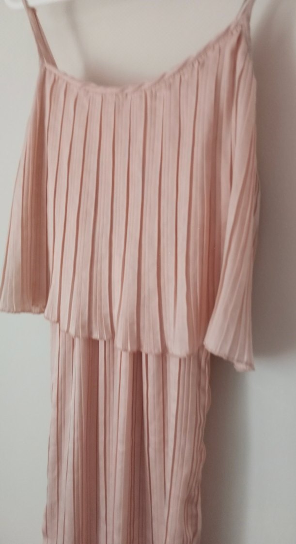 Pembe Piliseli Uzun Askılı Kadın Elbise - Görsel 4