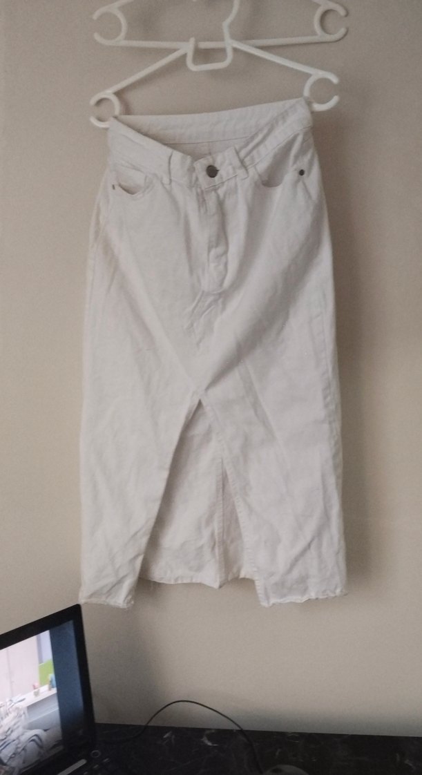 Gri Rahat Kesim Midi Keten Etek - Görsel 2