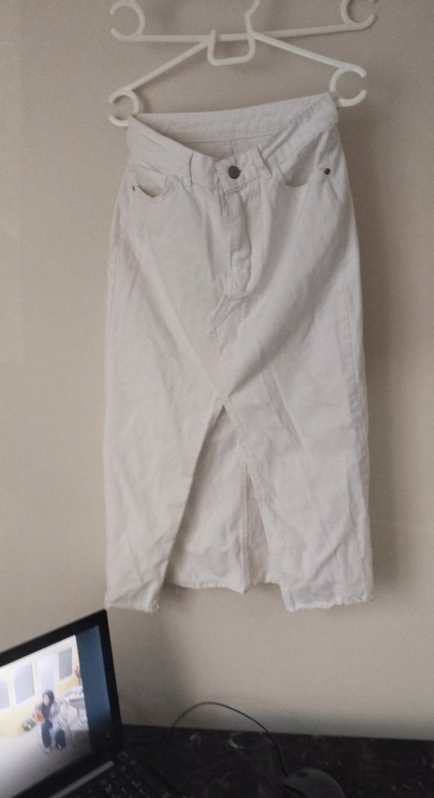 Gri Rahat Kesim Midi Keten Etek - Görsel 3