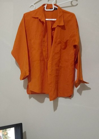 Turuncu Düğmeli Keten Gömlek - Görsel 2