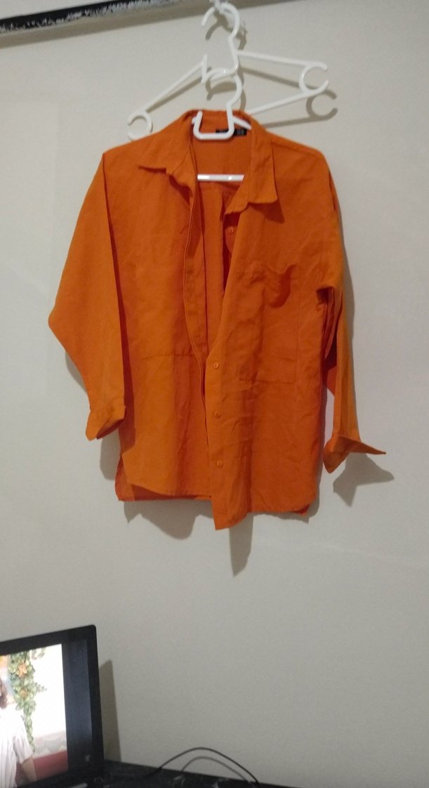 Turuncu Düğmeli Keten Gömlek - Görsel 2