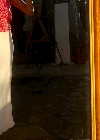 Beyaz Keten Midi Drapeli Kadın Etek - Görsel 2