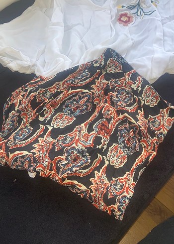 Bohem Desenli Midi önden yırtmaçlı keten  Etek - Görsel 8