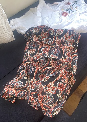 Bohem Desenli Midi önden yırtmaçlı keten  Etek - Görsel 7