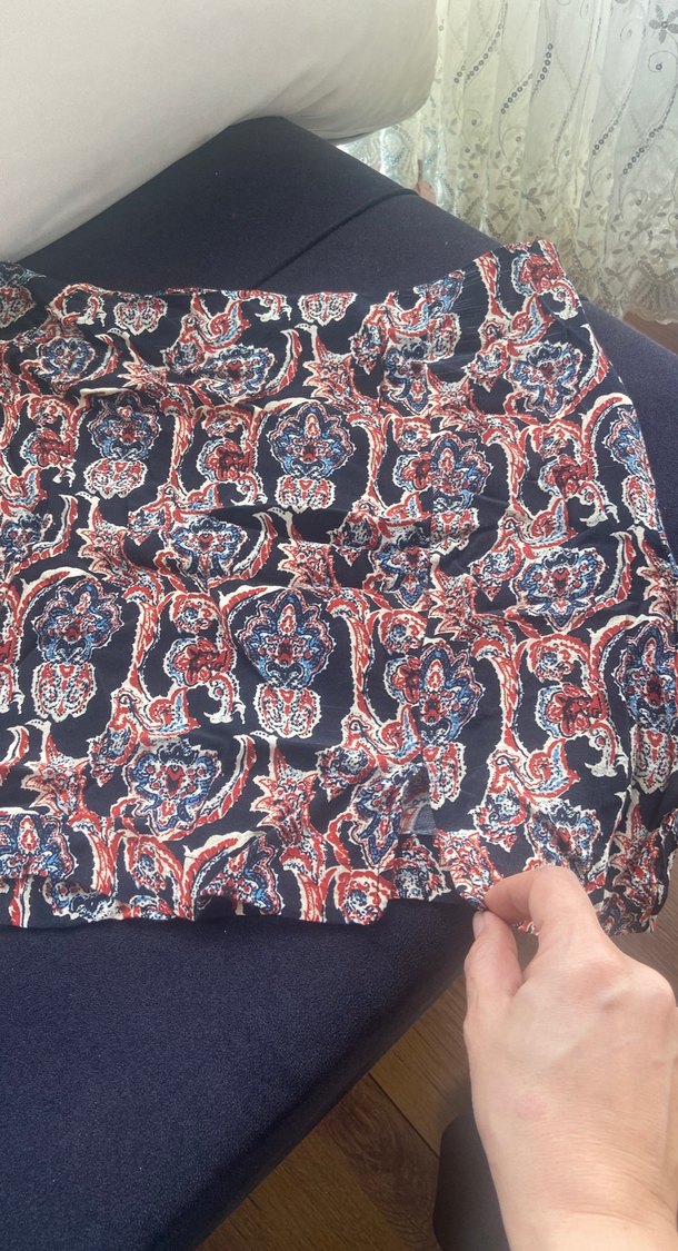 Bohem Desenli Midi önden yırtmaçlı keten  Etek - Görsel 2