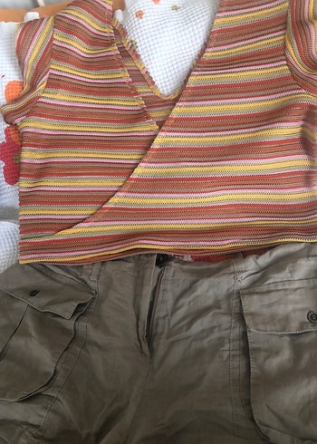 Kahverengi Keten Kemerli Mini Şort - Görsel 8