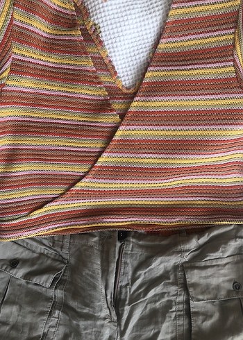 Kahverengi Keten Kemerli Mini Şort - Görsel 4