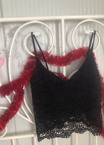 l Beden siyah Renk Siyah Nakışlı Mini Goth Bralet