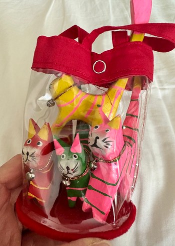 Renkli Ahşap Kedi Figürlü Biblo 4 adet - Görsel 4