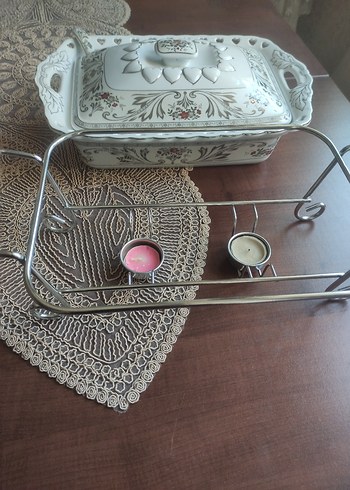 Nakış Desenli Beyaz Porselen Tencere mumlu ısıtmalı - Görsel 6