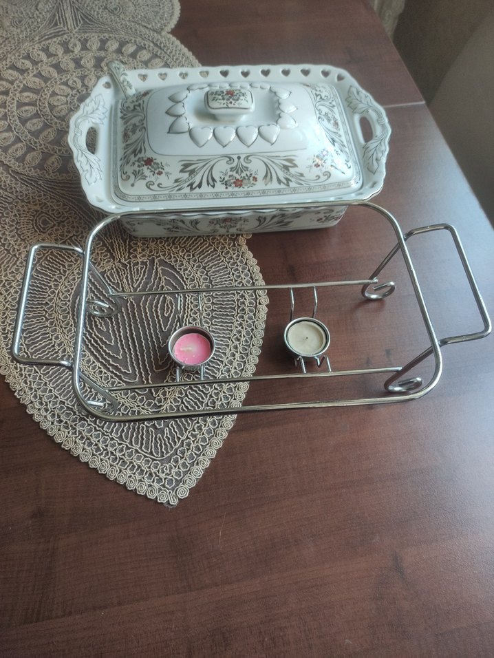 Nakış Desenli Beyaz Porselen Tencere mumlu ısıtmalı - Görsel 5