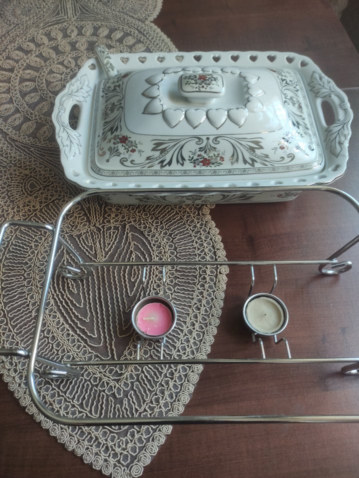 Nakış Desenli Beyaz Porselen Tencere mumlu ısıtmalı - Görsel 4