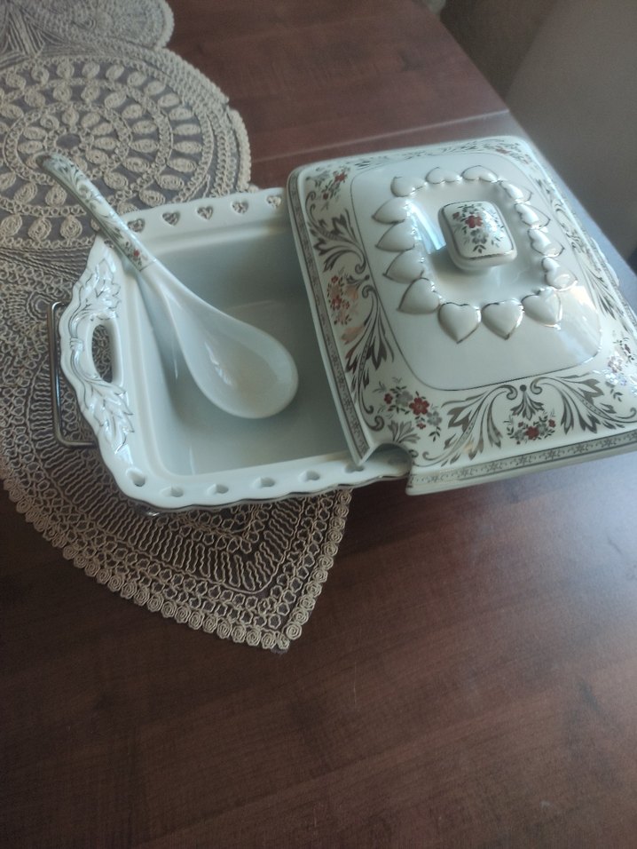 Nakış Desenli Beyaz Porselen Tencere mumlu ısıtmalı - Görsel 2