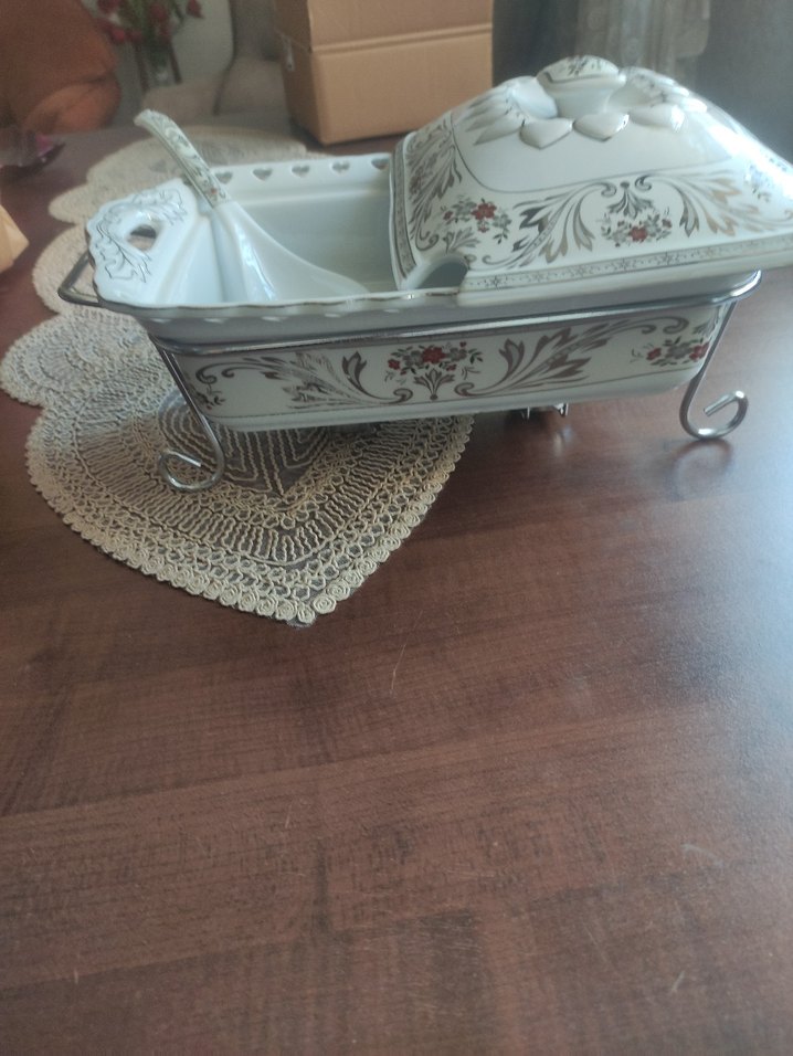 Nakış Desenli Beyaz Porselen Tencere mumlu ısıtmalı - Görsel 3