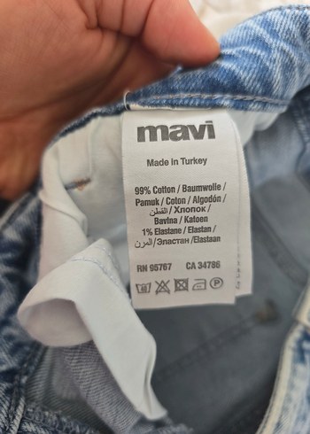 Mavi unisex Denim Midi Boy Kemerli Jean - Görsel 6