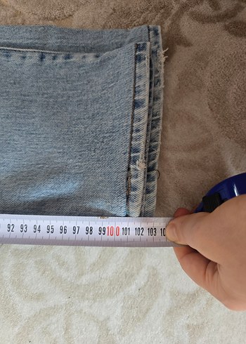 Mavi unisex Denim Midi Boy Kemerli Jean - Görsel 7