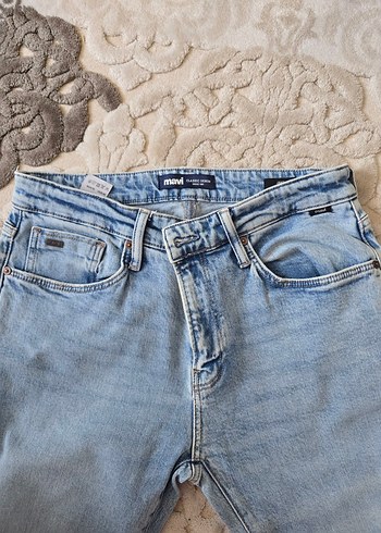 Mavi unisex Denim Midi Boy Kemerli Jean - Görsel 4