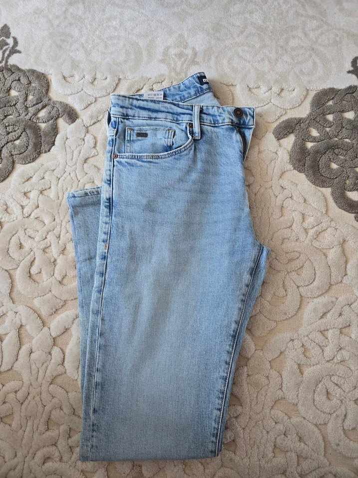 Mavi unisex Denim Midi Boy Kemerli Jean - Görsel 3