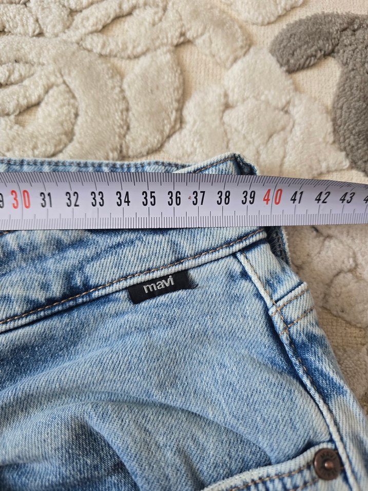 Mavi unisex Denim Midi Boy Kemerli Jean - Görsel 2