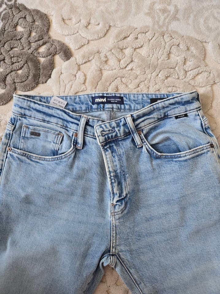 Mavi unisex Denim Midi Boy Kemerli Jean - Görsel 4