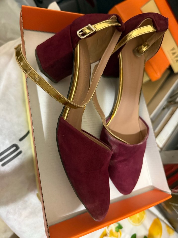 Bordo Tokalı Kadın Kalın Topuklu Ayakkabı - Görsel 2