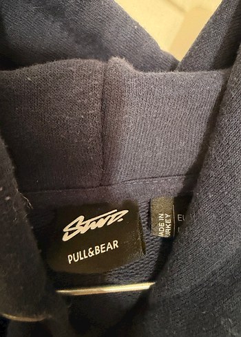 Pull&Bear Erkek Lacivert Kapüşonlu Kısa Kollu Sweatshirt - Görsel 3