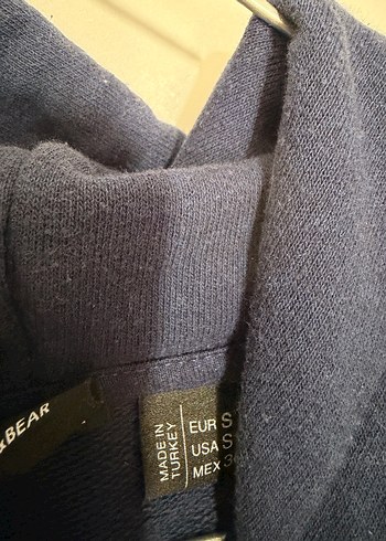 Pull&Bear Erkek Lacivert Kapüşonlu Kısa Kollu Sweatshirt - Görsel 4
